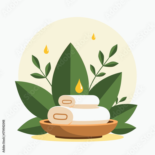 Spa stones vector illustration, wellness concept, flat style, green and beige colors, for websites