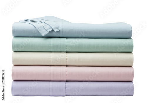 Photography Isolated stack of folded colorful bedsheets on display, laundry pile, pastel col