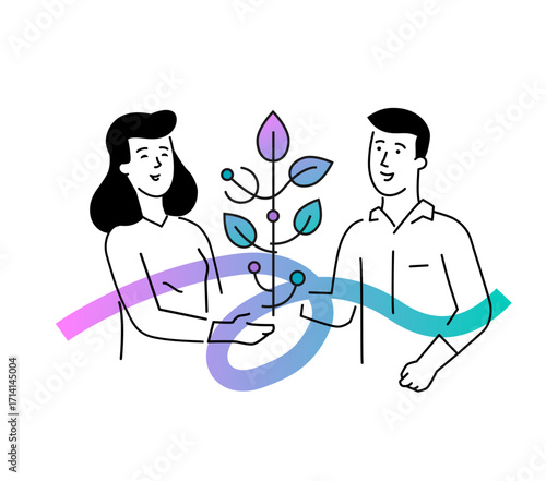 Set of illustrations people are holding a workshop. Workflow, growth, graphics. Business development, milestones, start-up. linear illustration Icons infographics. Landing page site print poster. Line