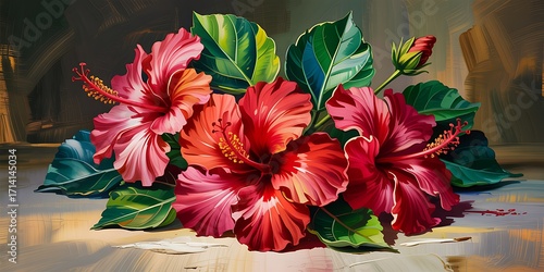 Tropical Hibiscus Flowers in Painterly Style tropical flower