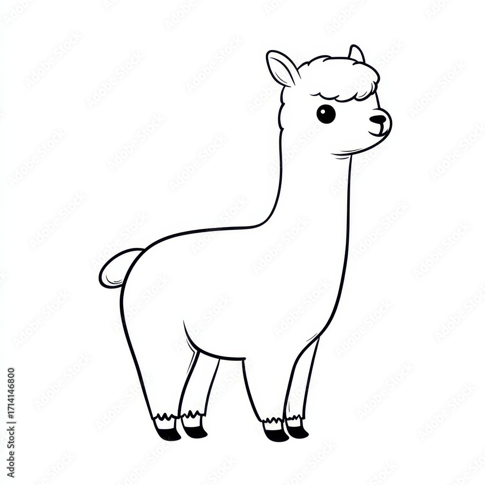 Obraz premium Charming Alpaca Illustration: A captivating line drawing portrays a whimsical alpaca, its soft features and endearing gaze capturing the essence of the creature's gentle nature.