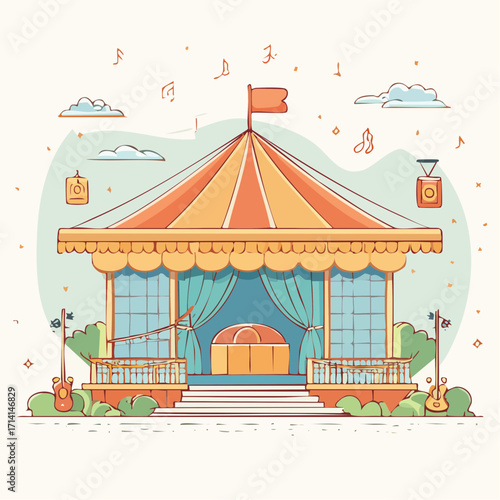 Orange and Yellow Striped Gazebo with Musical Notes