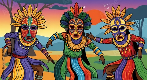 Tribal Dancers Sunset.