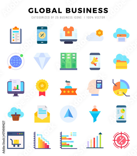 Simple Set of Global Business Related Vector Flat Icons.