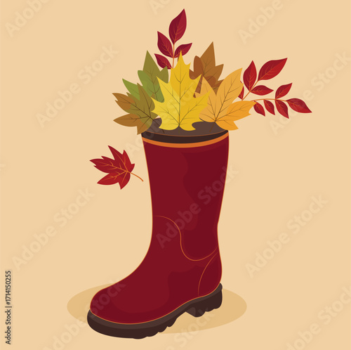 Vector illustration of a boot with autumn leaves