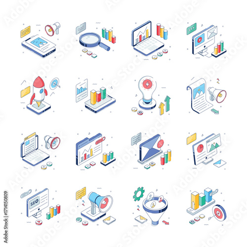 Take a look at this amazing set of digital marketing illustrations in isometric style