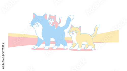 Happy Cat Family: A cute illustration of a joyful cat family. This image captures the warmth of familial bonds, creating a scene that is both heartwarming and cheerful.