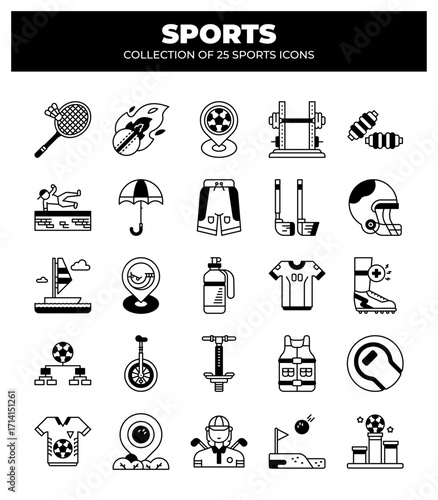 Collection of 25 Sports Icons.  Free Vector Graphics