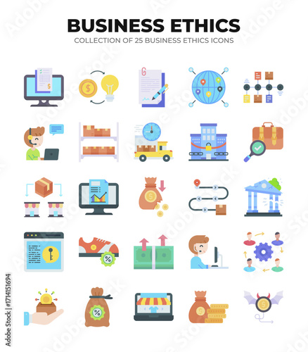 Collection of 25 Business Ethics Icons. Promoting Ethical Business Practices