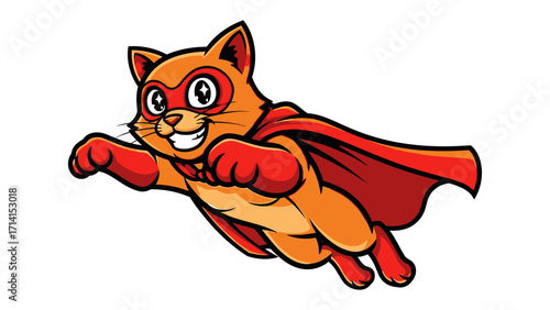 Heroic Cat: A determined cat soars through the air, garbed in a vibrant superhero costume, ready to take on the world.