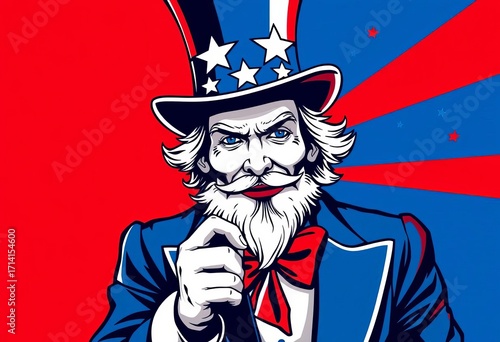 Patriotic Uncle Sam vector illustration, bold graphic style,  american,  stars
