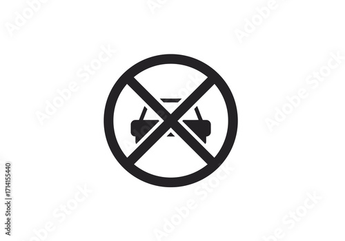 A black and white sign A car inside a circle crossed out by an X signaling no vehicles