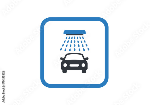 A car wash icon showing a car under falling water inside a rounded blue square