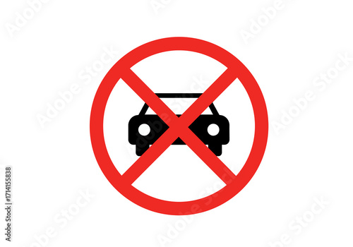 A circular red sign with a crossedout black car symbol inside indicating No Cars Allowed