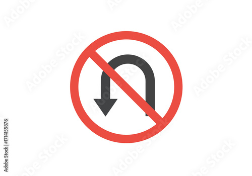 A circular road sign with a red circle line and gray Uturn symbol with an arrow pointing downwards