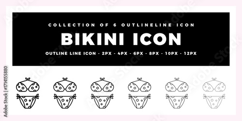 Collection of 6 Bikini Outline Icons Polka Dot Summer Beachwear Vector Graphics