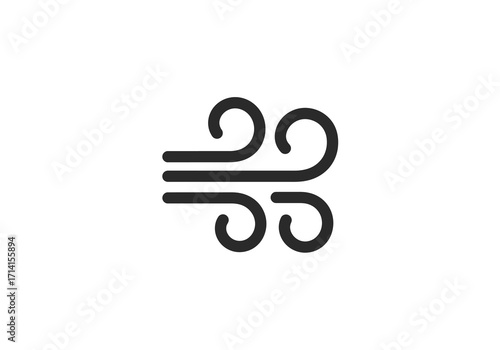 A dark gray icon depicts wind featuring three horizontal lines and swirling curves at each end against a white background