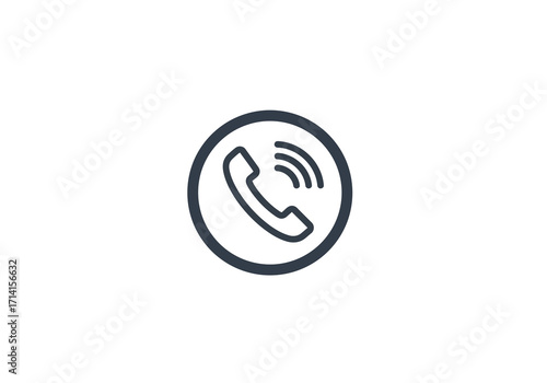 A ringing phone icon featuring a traditional handset within a circle signal waves emanating outwards