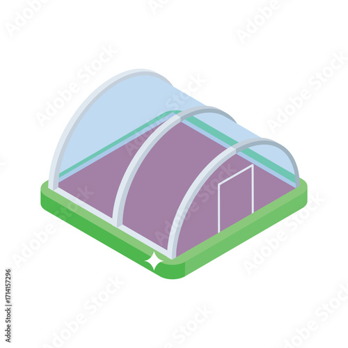 Handy isometric style icon of glass-enclosed greenhouse