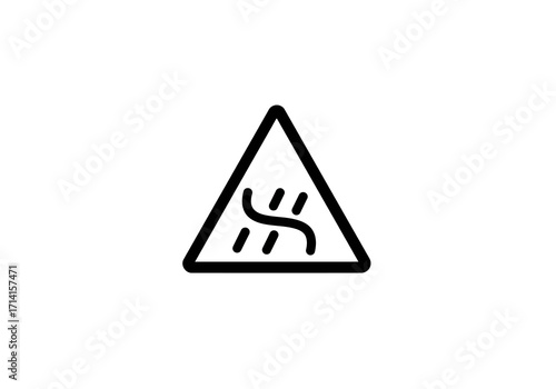 Black triangular traffic sign with a squiggly road symbol and skid marks