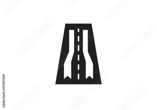 Depicts a road sign where two lanes merge into one marked with dashed lines