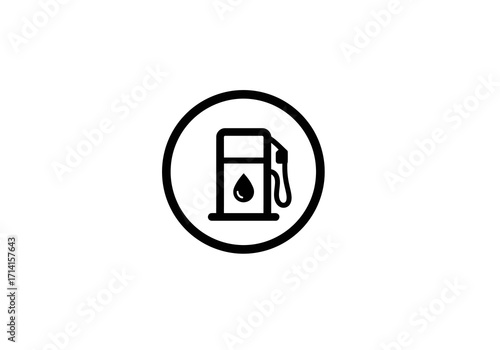Gas pump icon in a black circle with a gas droplet image
