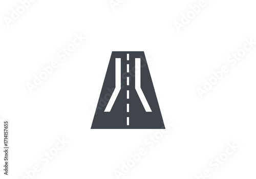 Gray trapezoidal shape with white runway markings