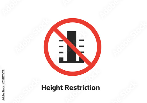 Height restriction sign a red circle with a line through a black height gauge indicating a limit