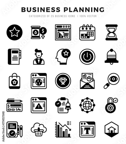 Set of Business Planning Icons. Simple Lineal Filled art style icons pack.