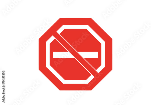 Red octagon with a white outline and diagonal white slash across a white horizontal rectangle