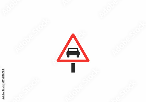 Road sign red triangle with car symbol black pole