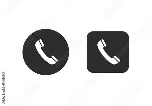 Two phone icon designs one in a circle one in a rounded square both with a white handset on a dark gray background