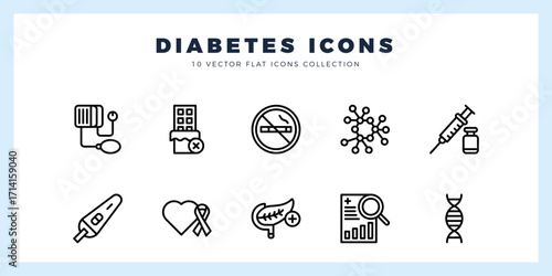 10 Diabetes Lineal icon pack. vector illustration.