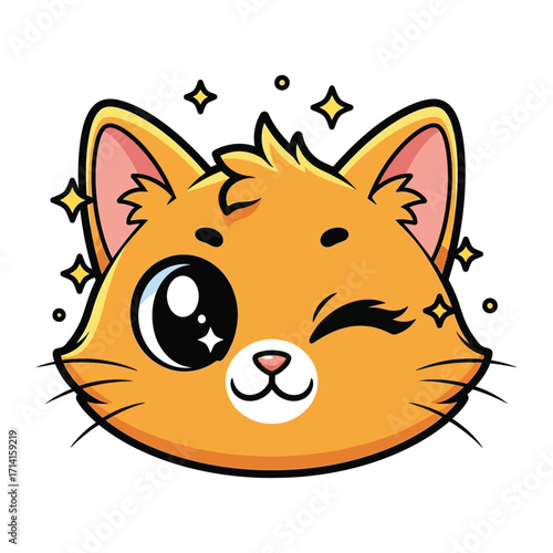Animated Cat Emoji: Adorable illustration of a cheerful cat with a playful wink, radiating charm with its bright eyes and endearing expression. 