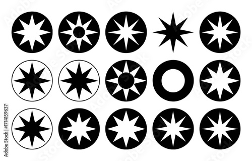 Collection of Black and White Star and Circle Icons