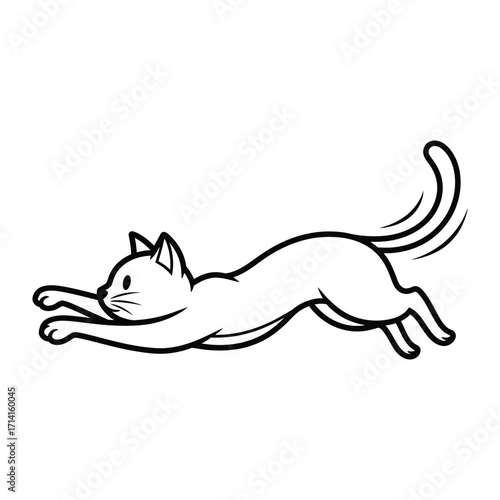 Agile Cat: A streamlined illustration of a sleek cat in mid-leap, exuding grace and agility with every curve and contour.