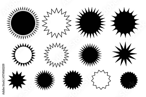 Collection of Black and White Starburst and Sunburst Shapes