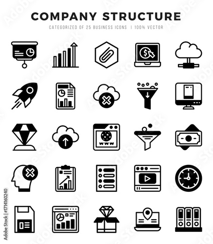 Company Structure icons Pack. Lineal Filled icons set. Company Structure collection set.
