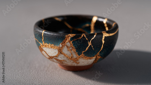 金継ぎ模様の茶碗。古い器。