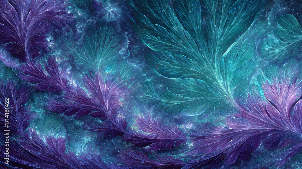 Obraz premium Abstract fractal art, glowing intricate patterns in turquoise and violet