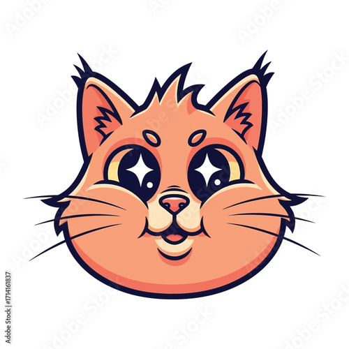Playful Cat Portrait: A charming cartoon illustration features a sweet, endearing feline with vibrant eyes and an innocent expression, perfect for injecting a dose of fun and joy.