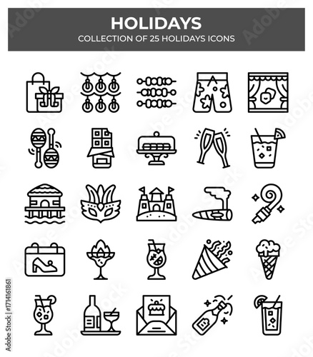 Holidays. Collection of 25 Festive Icons