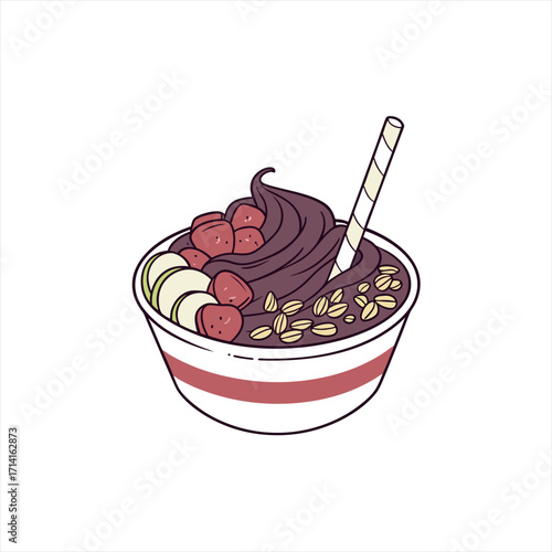 Delicious acai bowl with fruits and granola illustration