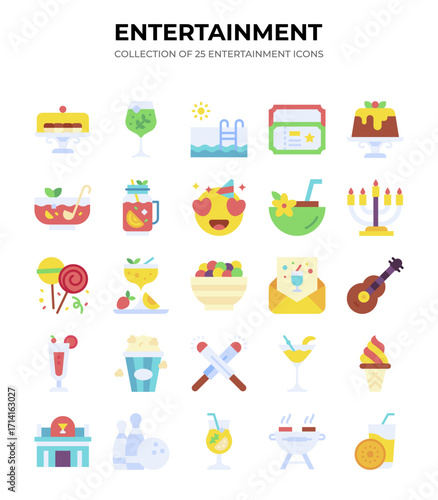 Collection of 25 Entertainment Icons. Fun Activities. Games. and More!