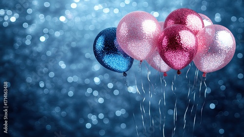 Colorful Glitter Balloons on a Shimmering Blue Background