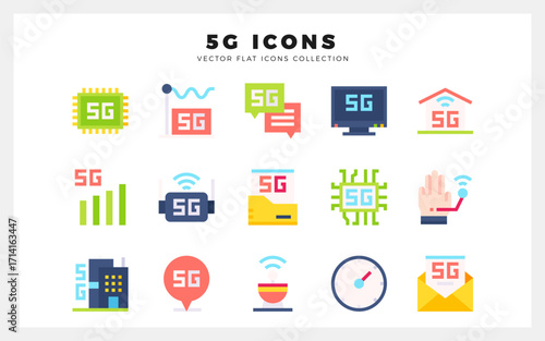 15 5G Flat icon pack. vector illustration.