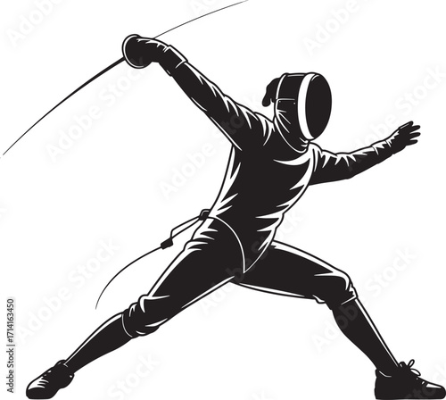 Fencer Silhouette in Action Against a Transparent Background Vector Illustration Art