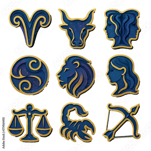 Astrology icons set with zodiac signs in 3d paper cut style