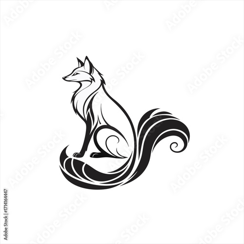 Wallpaper Mural Elegant black and white stylized fox sitting with a large bushy tail Torontodigital.ca
