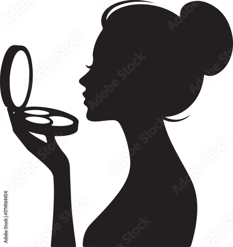 Black silhouette of a beautician applying makeup on a white background, minimal vector